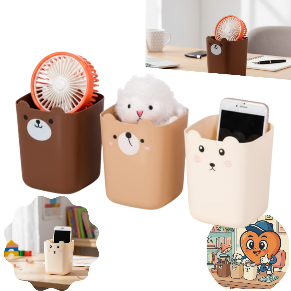 Kit com 3 Cestos Organizadores Fofo Urso e Capivara - Porta Treco de Mesa Escritório Quarto Sala