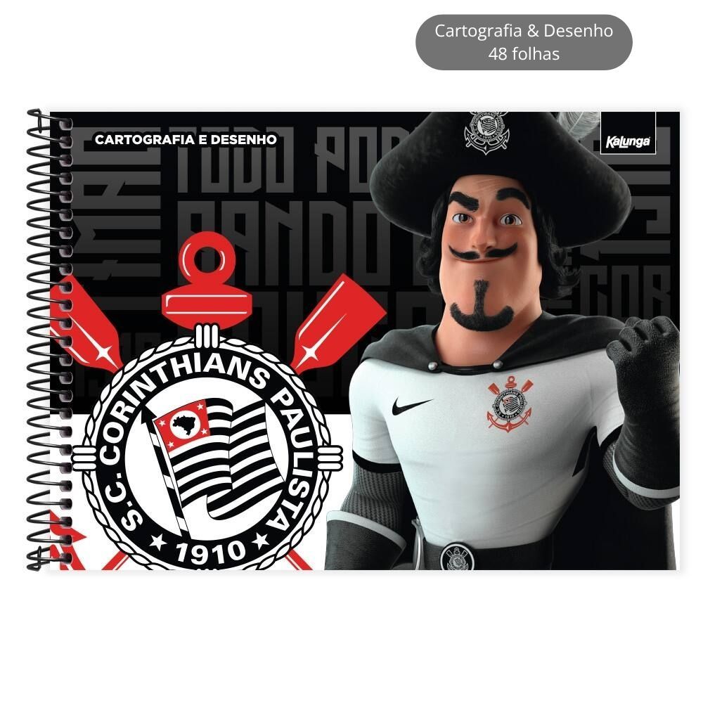 Caderno Cartografia e Desenho Capa Dura 48 Folhas Espiral Corinthians 2026