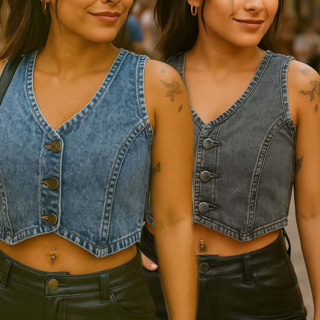 Colete Cropped Jeans Feminino Jeans 100% MARAVILHOSO em Oferta na Shopee