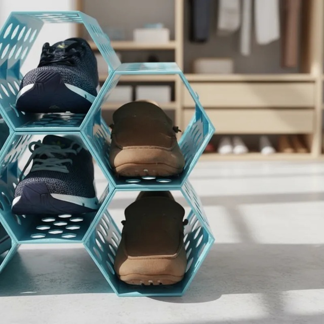 Sapateira Colmeia 6 Cavidades Azul Porta Hall Quarto