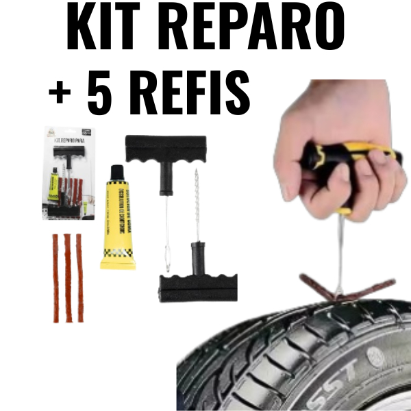 Kit Reparo Pneu Sem Câmara Carro E Moto + 5 Refil Selante Remendo Macarrão