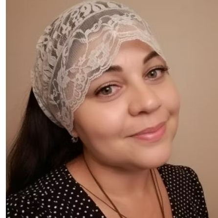 Véu bandana (- Tipo lencinho.) Azul, preto e bege.