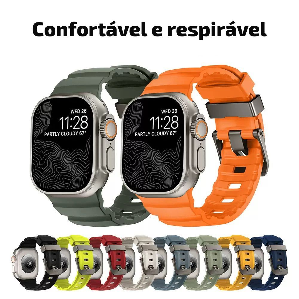 Pulseira Silicone Titânio com de fecho metal para apple watch e smartwatch 45mm/44mm/46mm/49mm