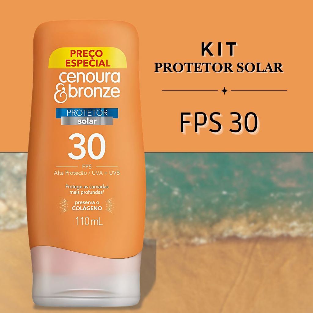 Protetor solar Cenoura & Bronze 110ml Fps 30 - Todos os tipos de Pele/Resistênte á água em Oferta na Shopee