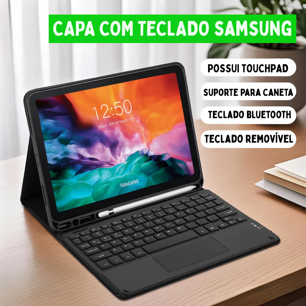 Capa Case com Teclado Bluetooth Para Samsung Galaxy Tab A9+ Plus S6 Lite S7 FE S