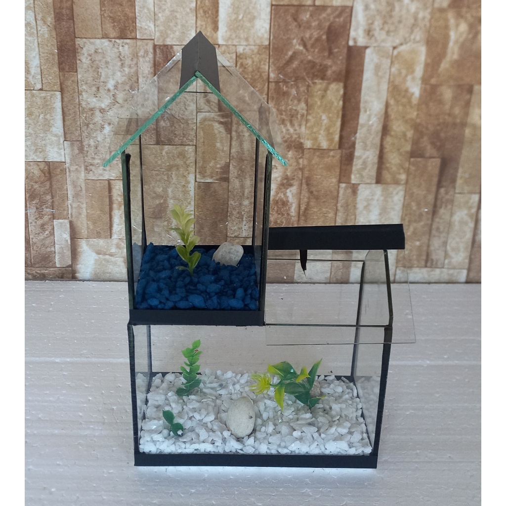 Aquário Beteira Castelo II (Versão Maior) Para Peixe Betta decorado pedrinhas e planta artificial em Oferta na Shopee