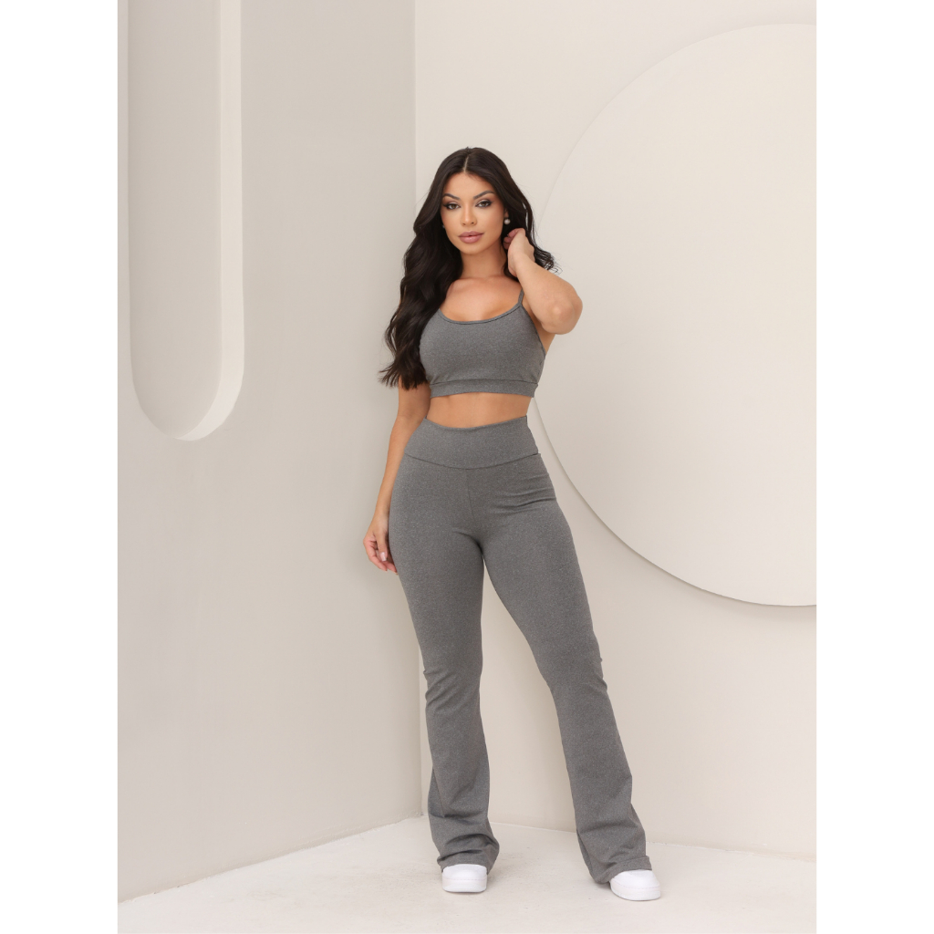 Conjunto Feminina Top Legging Flare Fitness Bailarina Academia Top Legging Flare Suplex Zero Transparência premiun em Oferta na Shopee