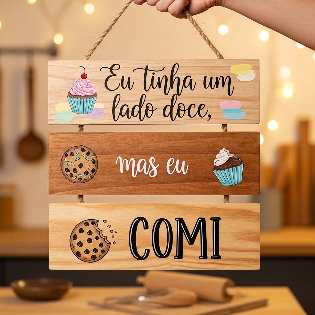 Plaquinha Decorativa Eu Tinha Um Lado Doce, Mas Eu Comi Placa Decoração Doceria Cupcake Cookie MDF