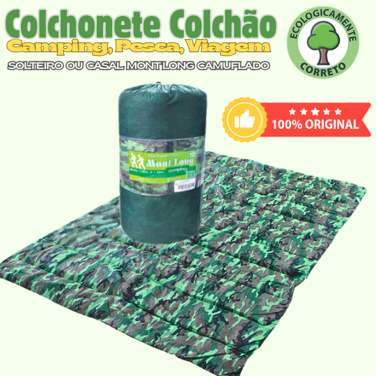 COLCHONETE COLCHÃO DE CAMPING, PESCA, VIAGEM, SOLTEIRO OU CASAL MONT LONG CAMUFLADO