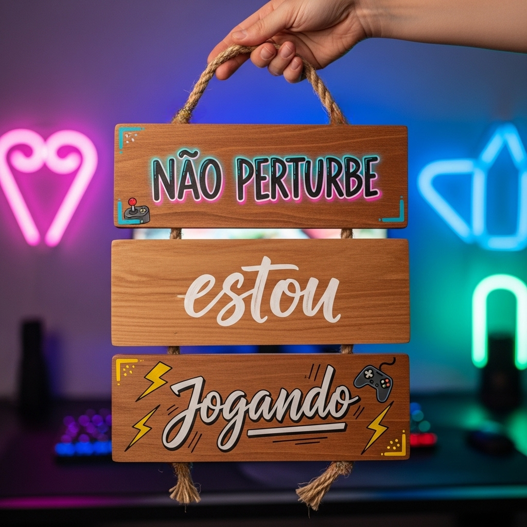 Plaquinha Decorativa Não Perturbe Estou Jogando Decoração Placa Porta Quarto Gamer Jogos Video Game