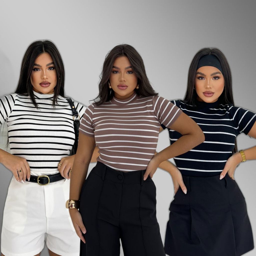 CAMISETA BLUSA LISTRADA MODA 2025 TENDENCIA VERÃO 2026 CANELADO PREMIUM em Oferta na Shopee