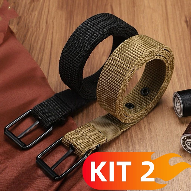 Cinto de lona perfurado masculino com fivela de agulha, versão coreana para estudantes e jovens, cinto de jeans versátil em Oferta na Shopee