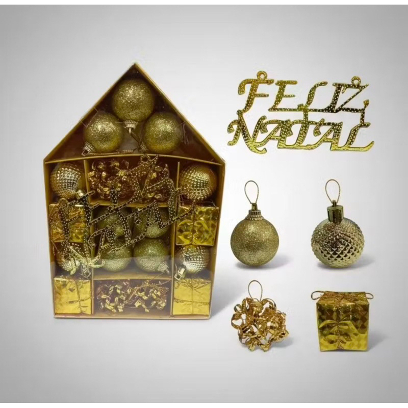 KIT COM 22 PEÇAS ENFEITE BOLAS ACESSÓRIOS NATALINOS | TAM.: 24x15CM | DECORAÇÃO ÁRVORE DE NATAL | PAPAI NOEL | NATALINA