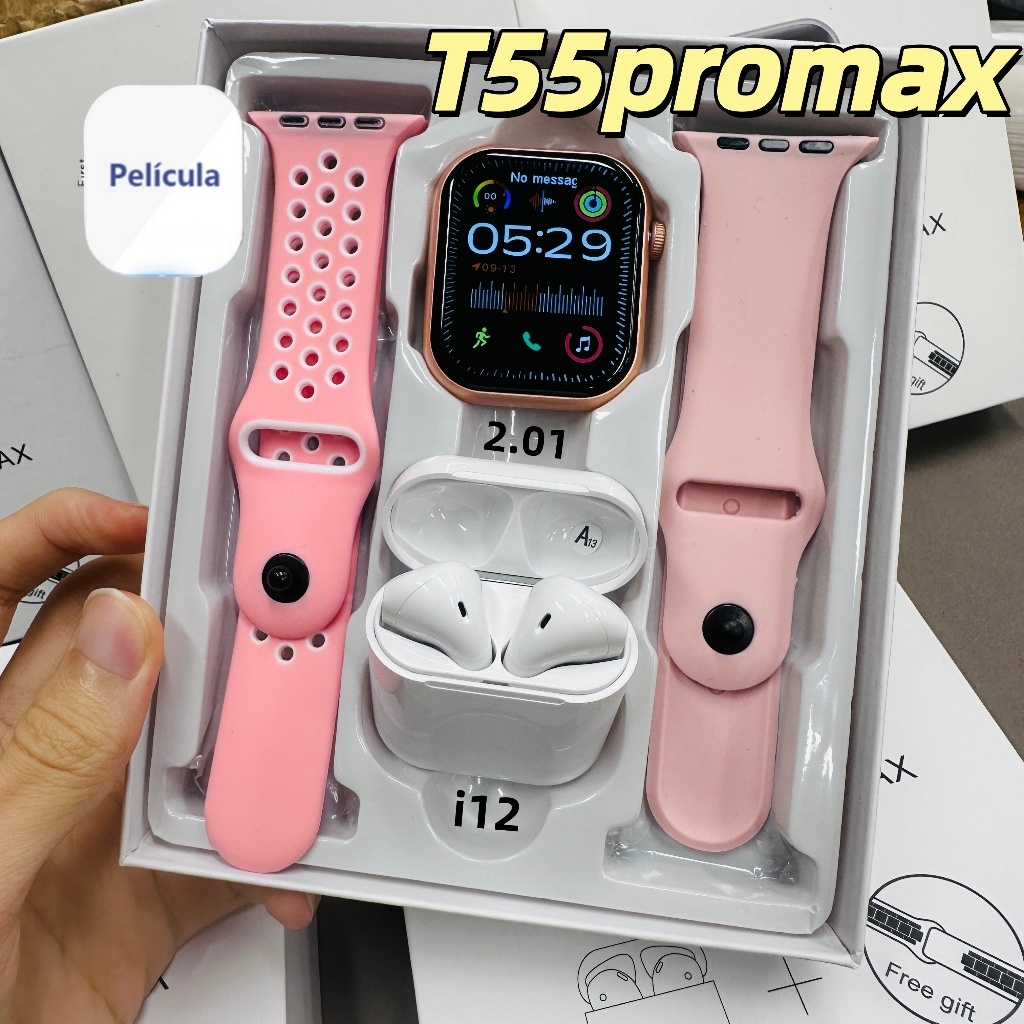 【Fones de ouvido com i12】Smartwatch T55 pro Max 2 em 1 c/ Fone Bluetooth - Relógio Inteligente IWO 16