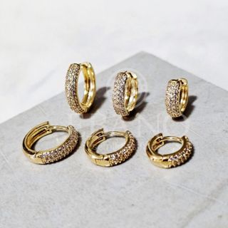 Kit Trio de Brincos Feminino Argolas com Zircônias P M G Brinco Banhado em Ouro 18K Sem Níquel em Oferta na Shopee