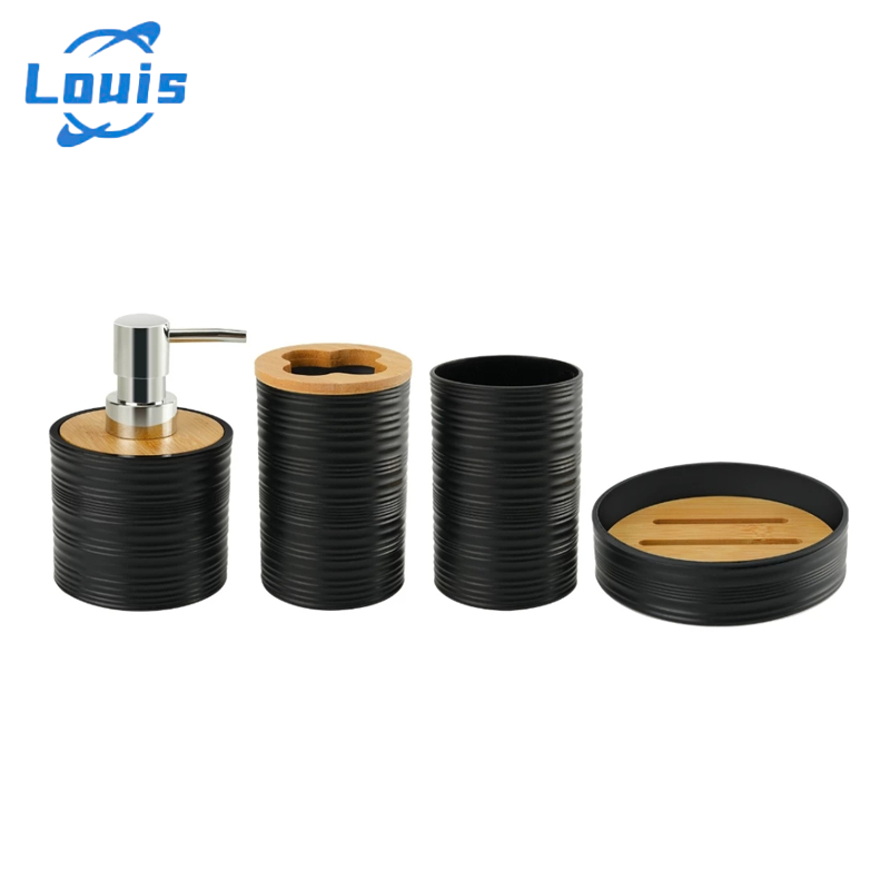 Louis Kit 4 Peças de Banheiro Preto, Porta Sabonete Líquido, Saboneteira e Porta Escova para Organização em Oferta na Shopee