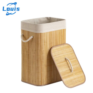 Louis 72L e 60L Cesto Roupa Bambu Retangular Com Tampa Alças em Oferta na Shopee