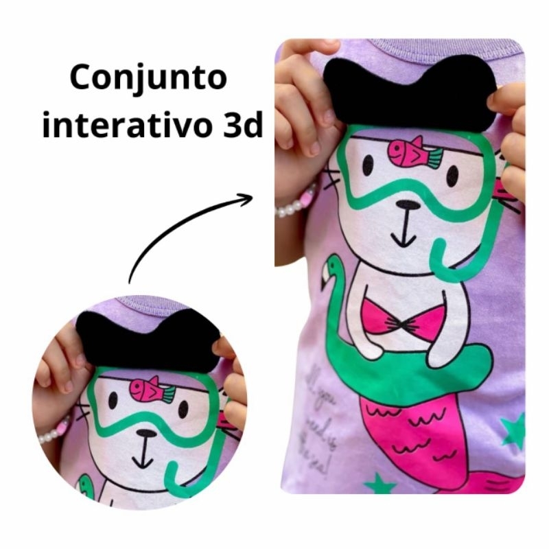 Kit 3 Conjuntos Sortidos Verão Menina 3D Interativo Infantil Confortável 100% Algodão Menina
