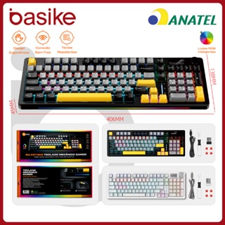 Basike Teclado Mecanico Sem Fio Bluetooth três modos Switch Vermelho troca a quente，Mecanico Gamer Ergonômico RGB，KEY309 em Oferta na Shopee