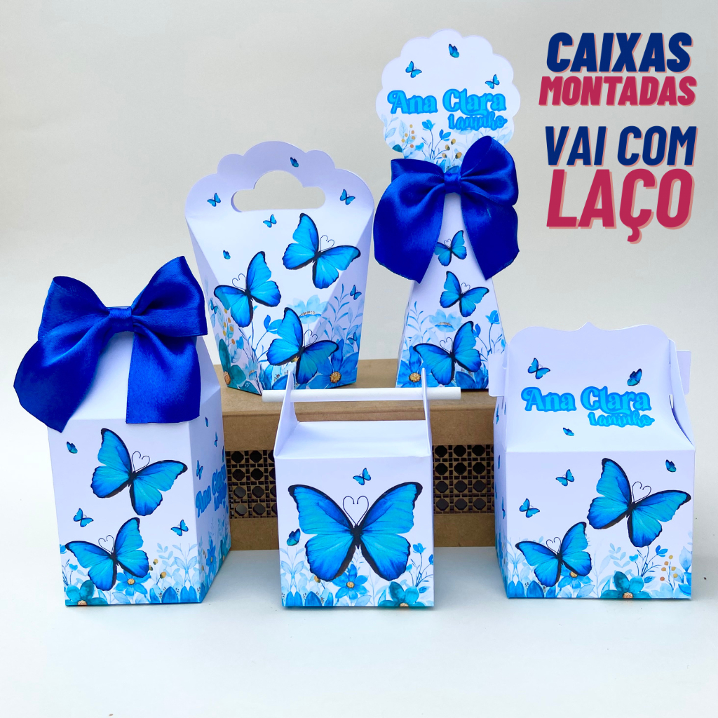 Kit Personalizado Borboleta Azul - CAIXAS MONTADAS - Lembrancinha - Festa Infantil - Aniversário 15 Anos