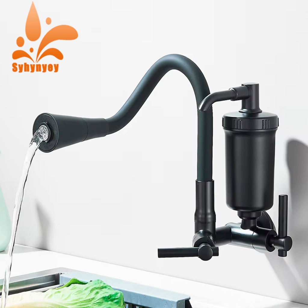 Torneira Gourmet Cozinha De Parede Com Filtro Pulverizador Flexível E Alças Duplas em Oferta na Shopee
