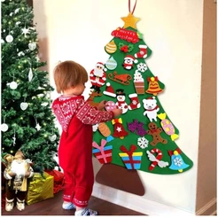 Conjunto de árvores de Natal de feltro DIY de 3,2 pés, incluindo 32 decorações e várias cordas de luz