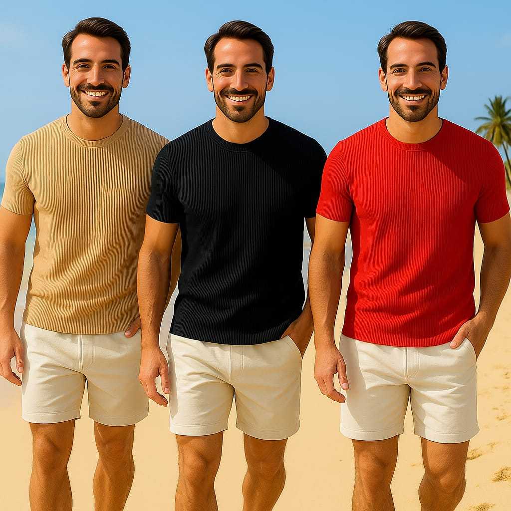 Kit 3 Camiseta Canelada Americana Gringo Unissex Esticada Colada Corpo Slim Fit Elástica