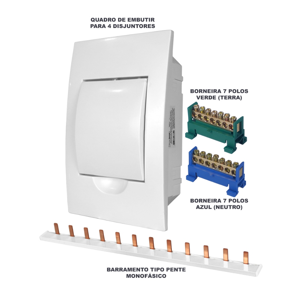 Kit Quadro Caixa de Embutir para 4 disjuntores com Barramentos em Oferta na Shopee
