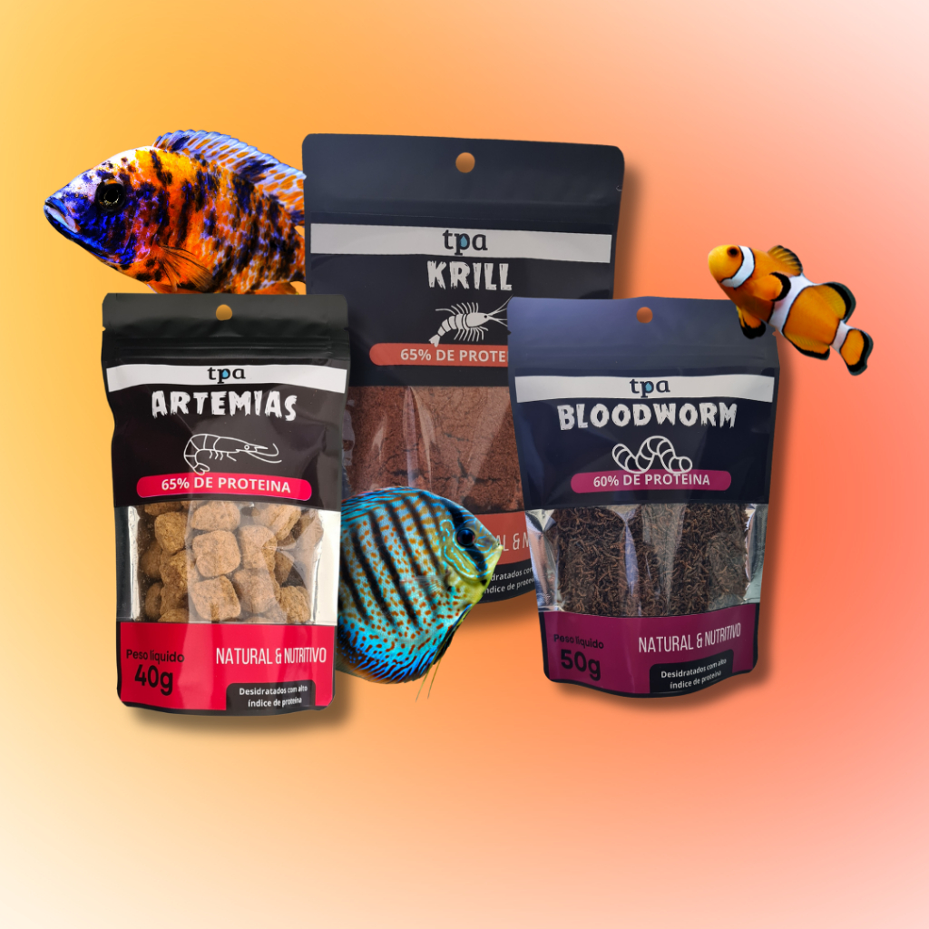 Colors kit para marinhos, ciclideos, discos - artemias + bloodworms + krill