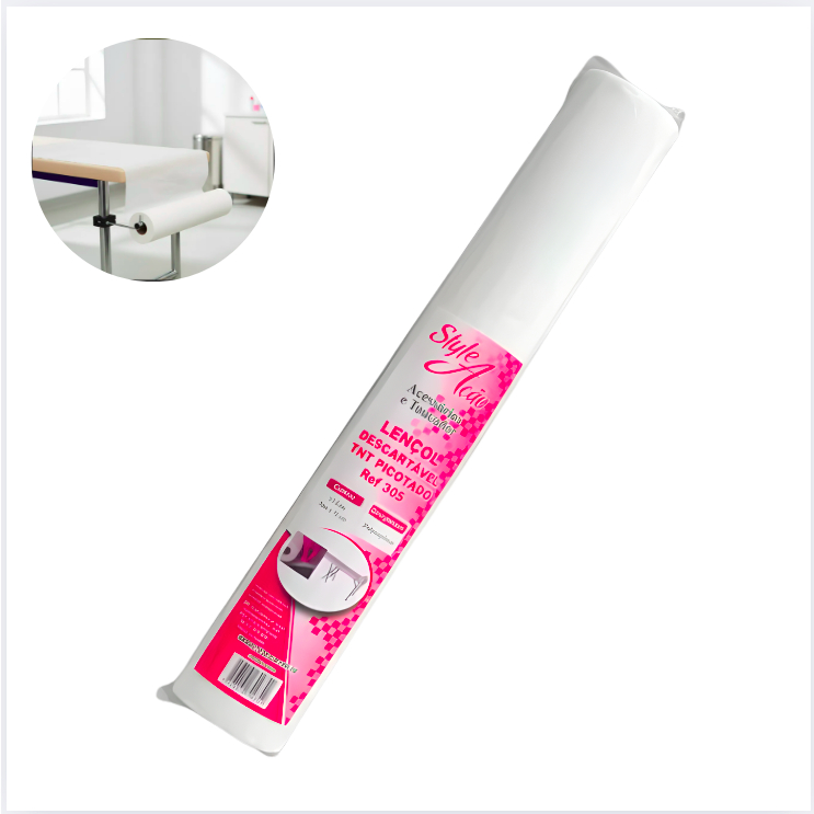 Rolo Lençol Descartável TNT Picotado 70cm x 50m Branco P/ Maca Estética Clínica Salão Depilação Tatuagem Spa