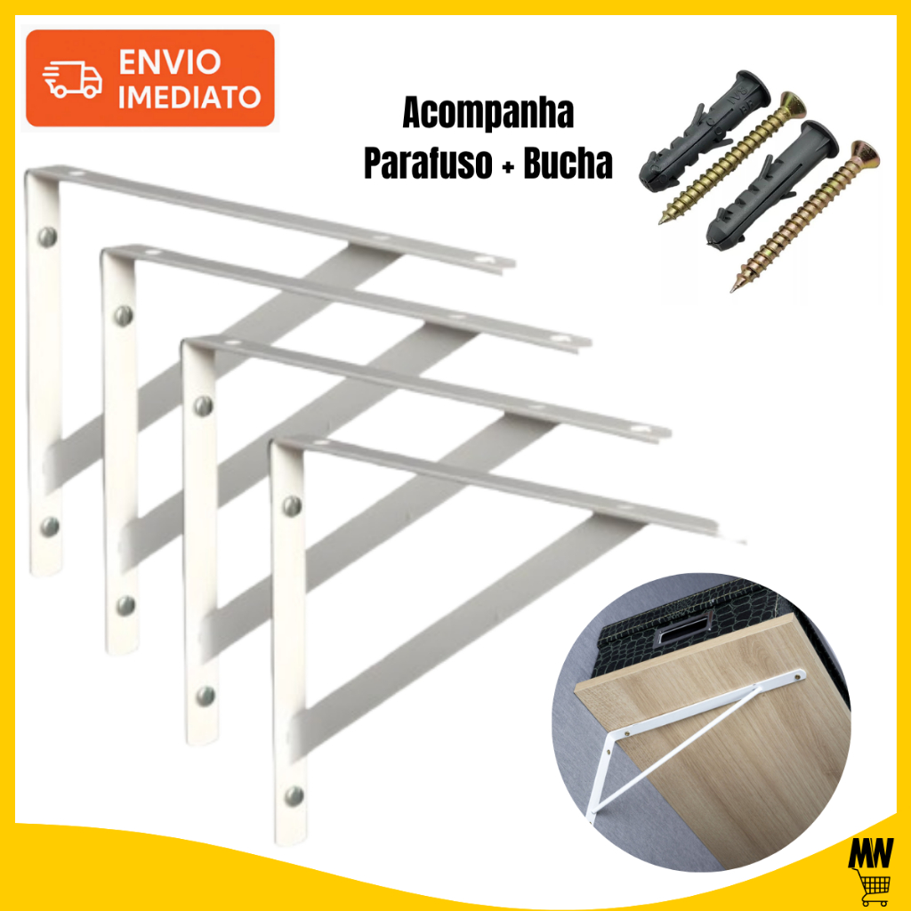 Suportes Mão Francesa 29cm/23cm/19cm Canto Tábua Cantoneira Reforçada Branca - Envio Imediato BP em Oferta na Shopee