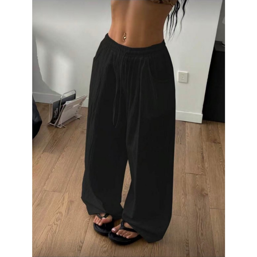 Calça Larga e Confortavel De Linho Para Uso Diario Basica Casual De Estilo Boho Minimalista em Oferta na Shopee