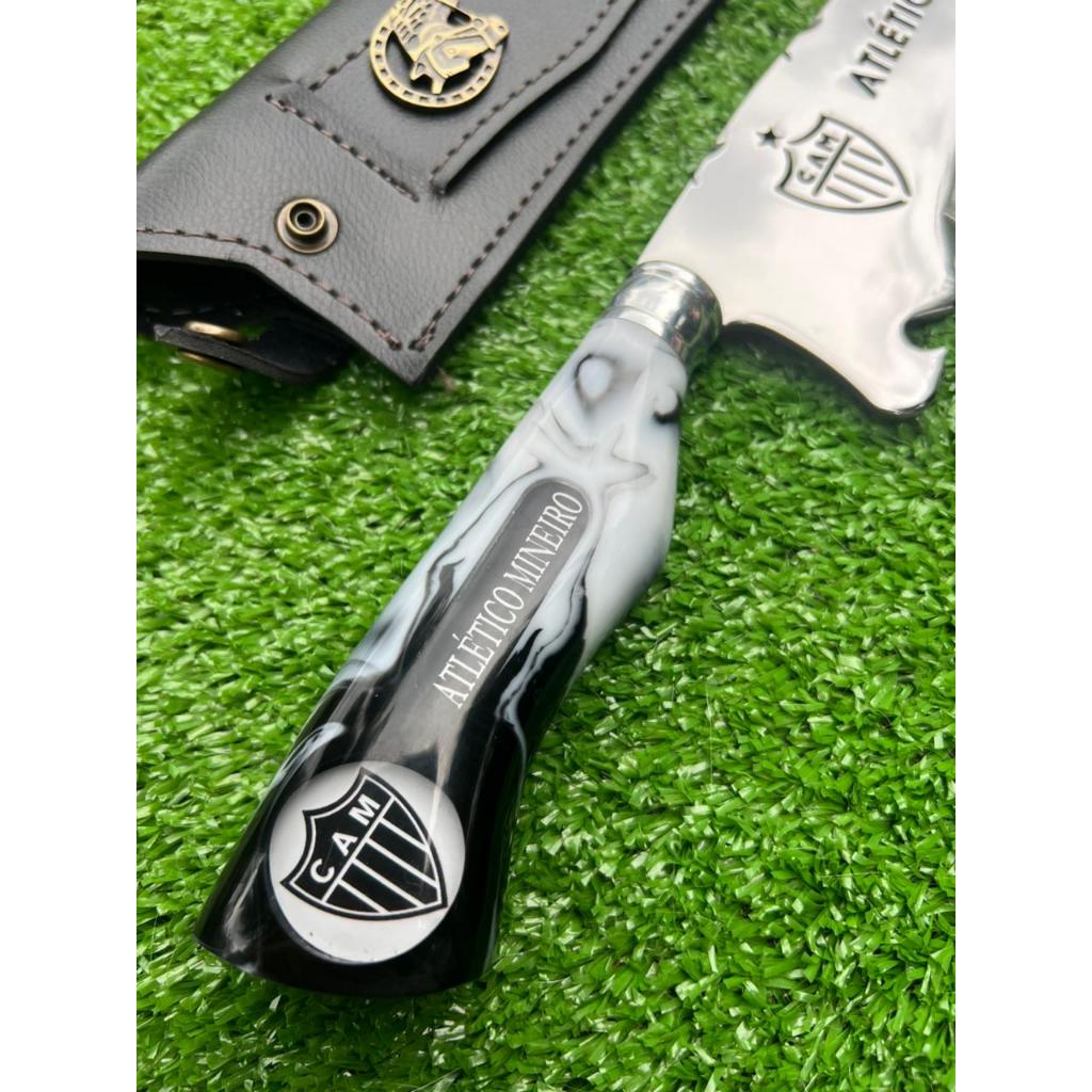 Faca artesanal picanheira Atlético-MG 10 polegadas aço inox 420 cabo resinado churrasco Galo