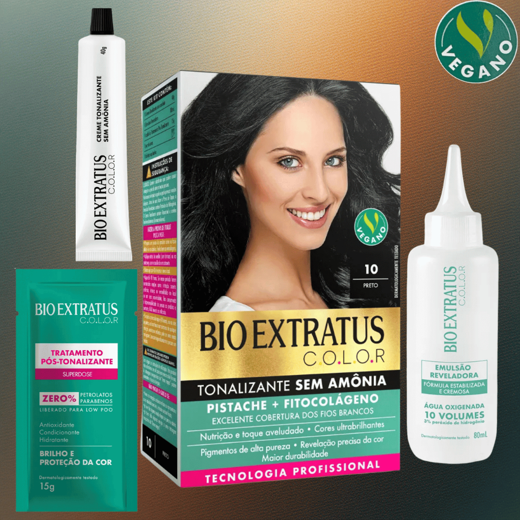 Kit Tonalizante Bio Extratus 1.0 Preto Profissional Sem Amônia Cobre Cabelo Branco + Brinde Grátis em Oferta na Shopee