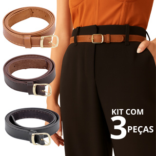 KIT 3 Cintos Feminino ATEMPORAL Elegante Em Couro Sintético Minimalista Costurado em Oferta na Shopee