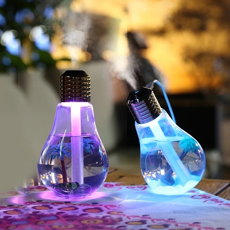 Umidificador de 400 ml Formato Decorativo de Lâmpada com Luz Interna
