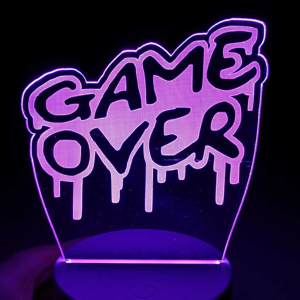 Abajur Luminária Game Over Jogo Gamer Led 3D Mesa ac0229 Presente Criativo Luz Noturna Quarto Gamer menino aniversário