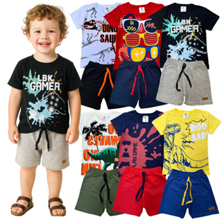 Kit Sortido 4 Peças de Roupas Infantis Masculino Verão - 2 Camisetas + 2 Bermudas em Oferta na Shopee