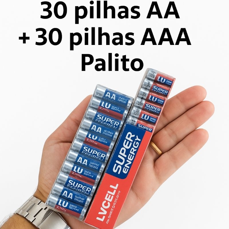 kit 30 pilhas AA Comum + 30 pilhas AAA Palito em Oferta na Shopee