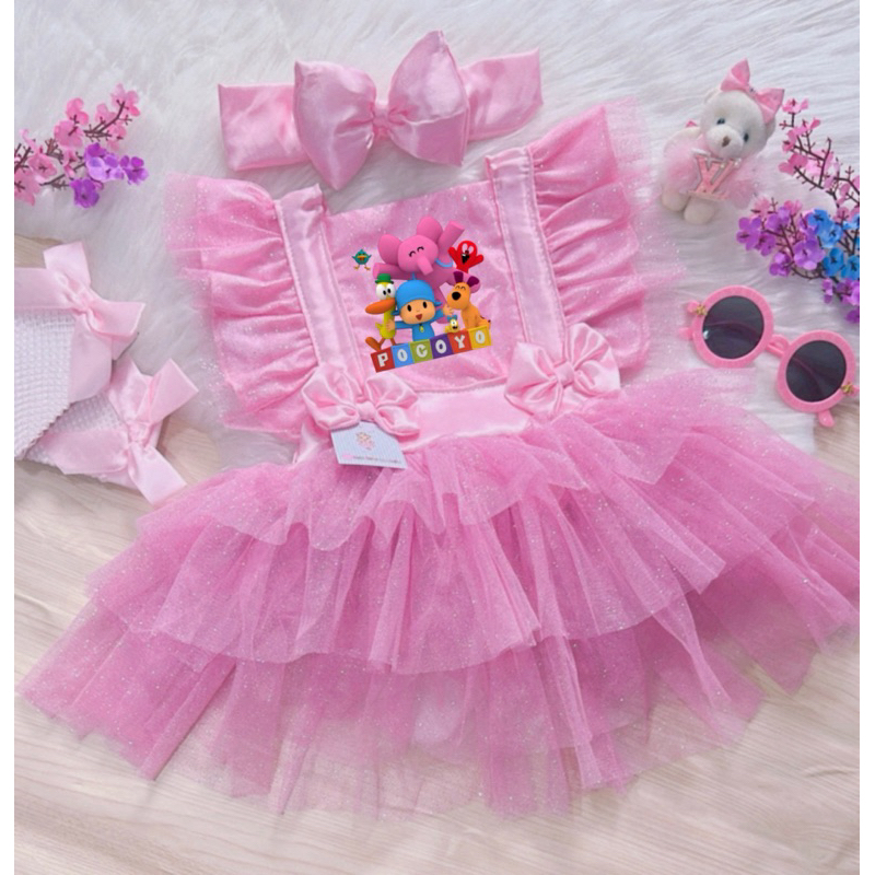 Romper Pocoyo Body Fantasia Vestido Solopete Infantil Bebê Menina Blusa Conjunto