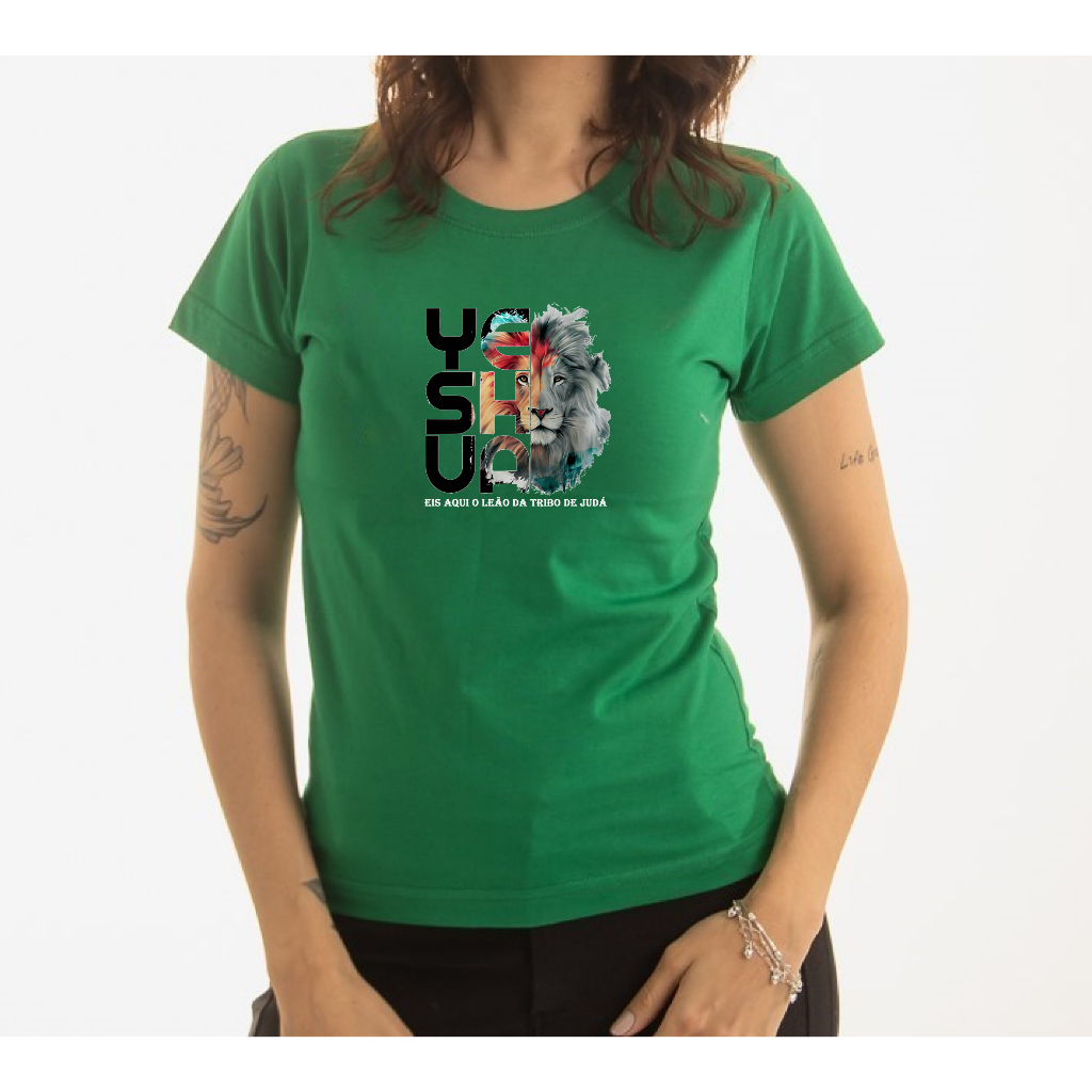Camiseta T Shirt Feminina 100% Algodão Estampa Yeshua Leão Da Tribo Super Confortavél