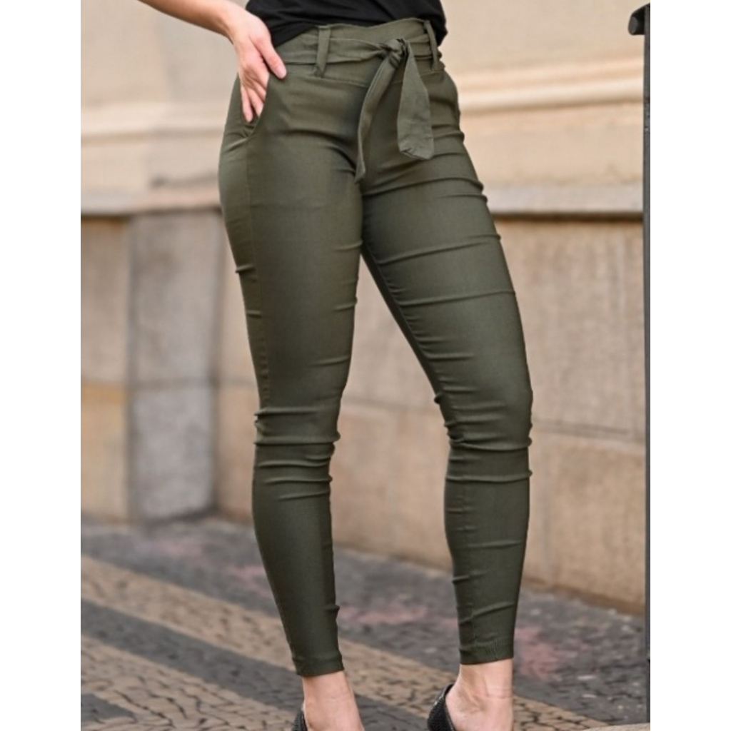 Calça Social Feminina Bengaline Clochard Cinto Laço Cintura Alta 2 Bolsos Lycra em Oferta na Shopee