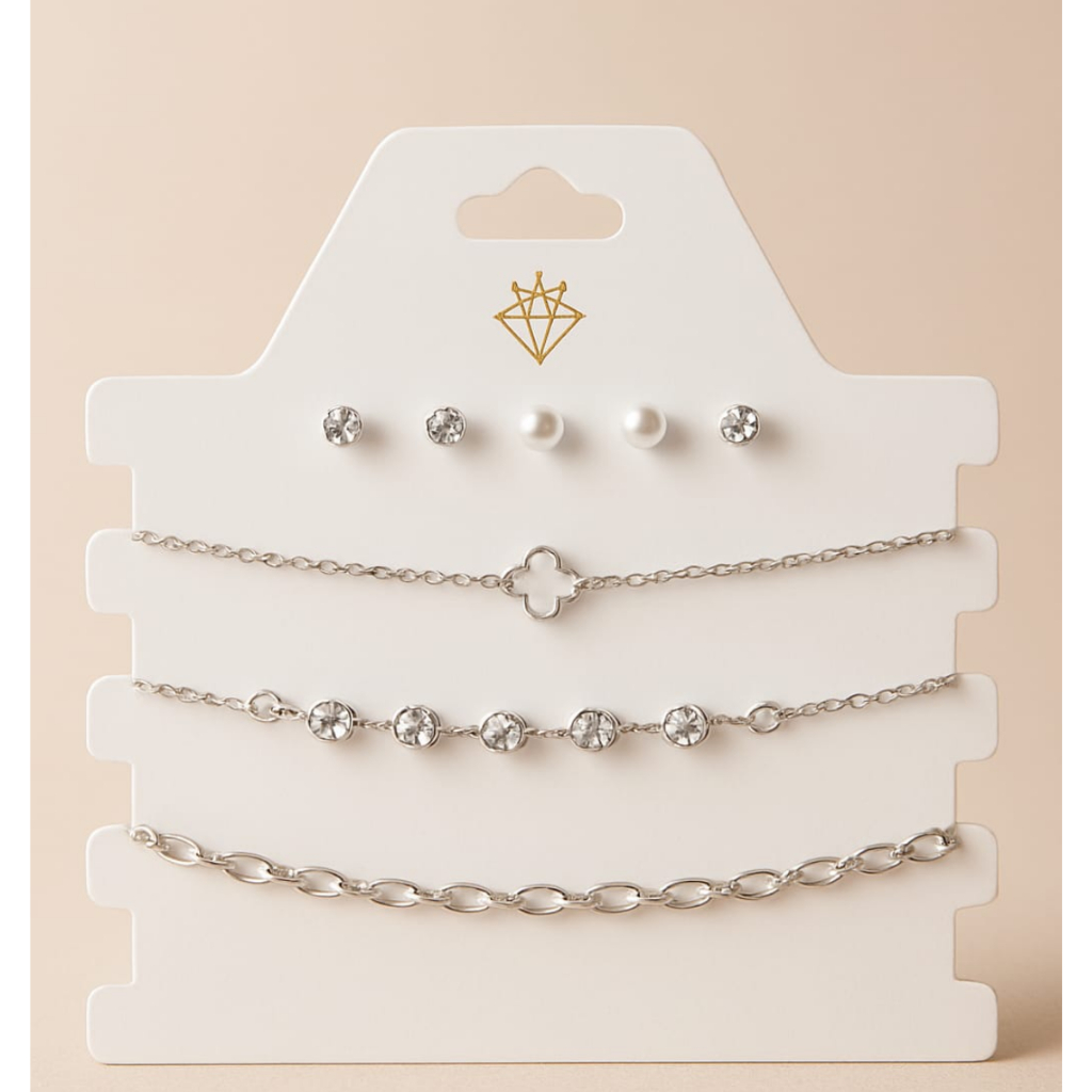 Conjunto Feminino Brincos e Colar 6 Peças Modernas Prata e Dourado 3 brinco 3 Colar Sortidos