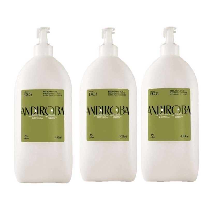 Kit com 3 Refil Polpa Desodorante Hidratante Para o Corpo Ekos Andiroba. 400ml cada
