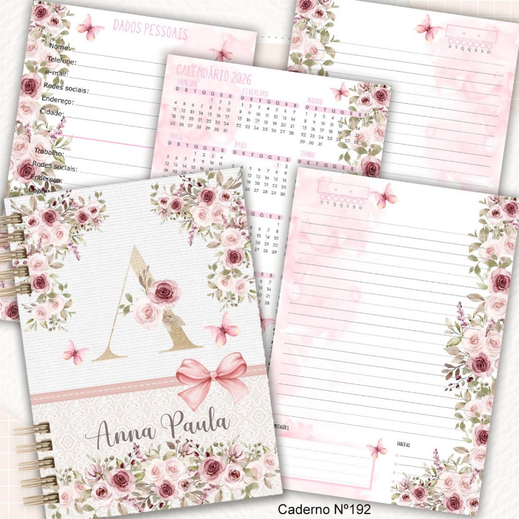 Caderno Alfabeto Floral Gold Rosa - Capa dura Laminada - 200 páginas