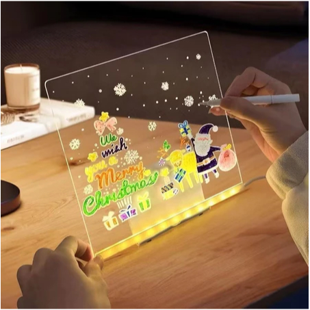 Luminária 3D Led 20cm x 20 cm Lousa de Escrever Desenhar Quadro de Notas Anotações Acrílico Escreve Apaga