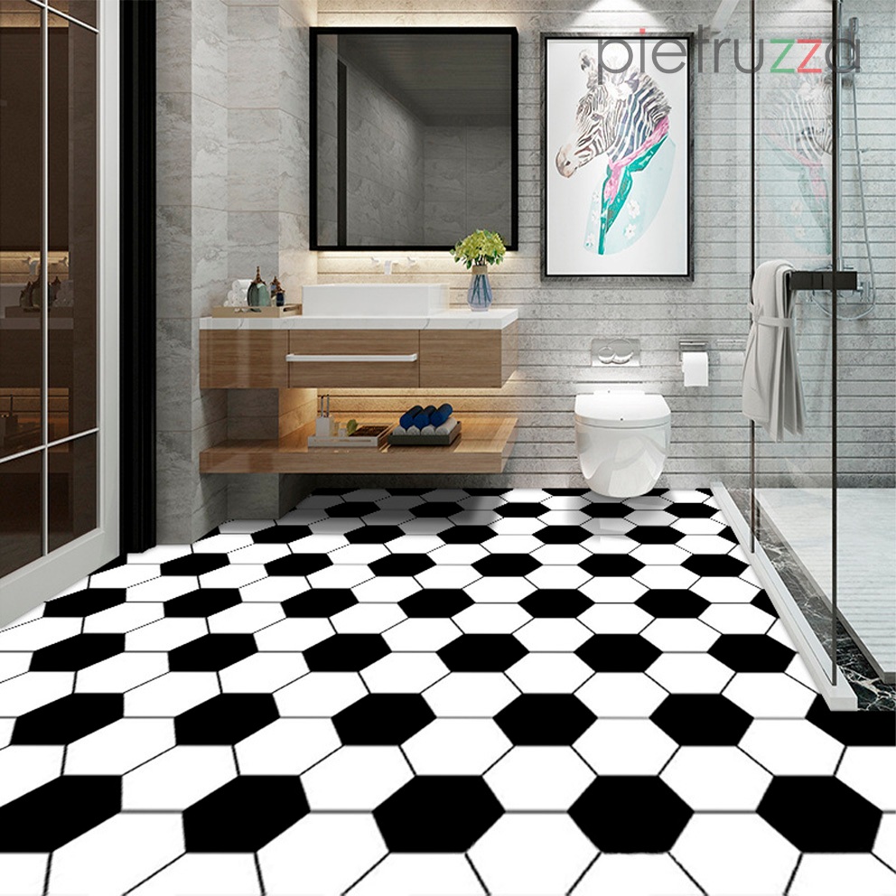 Adesivo P/ Piso Ladrilho Hidráulico Pietruzza - 10m X 60cm - Hexágonal Preto