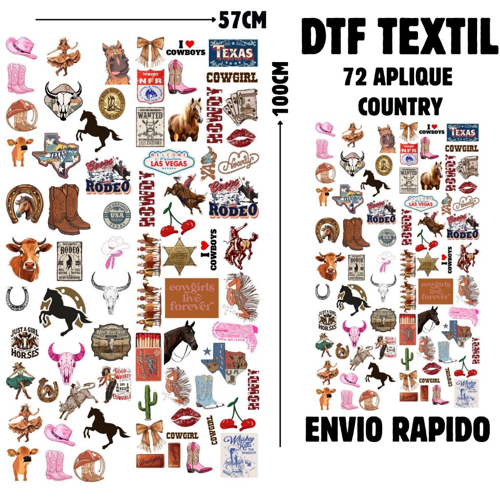 Aplique Country Termocolante Para Jeans, Calça, Camiseta, Jaqueta DTF Textil PROMOÇÃO