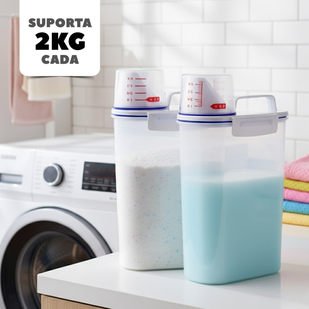 Pote Dispenser 2kg Bico Dosador Copo Medidor Multiuso Porta Mantimentos Hermético Cozinha Lavanderia