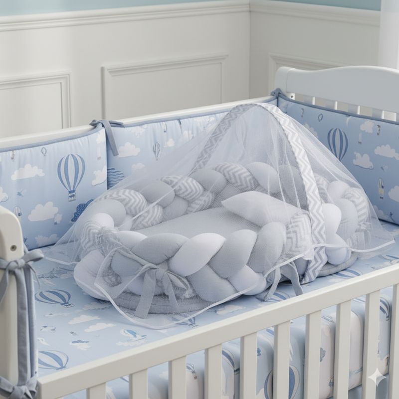 Ninho Redutor de berço com trança removível com Mosquiteiro 5 peças